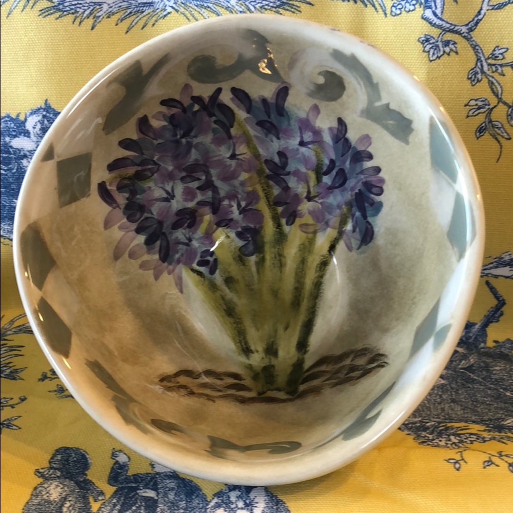 Purple and Green Ceramic Art Bowl with Floral Design Hydrangea